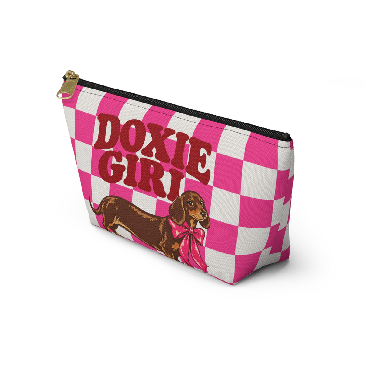 Doxie Girl Pink Checkerboard Makeup Bag