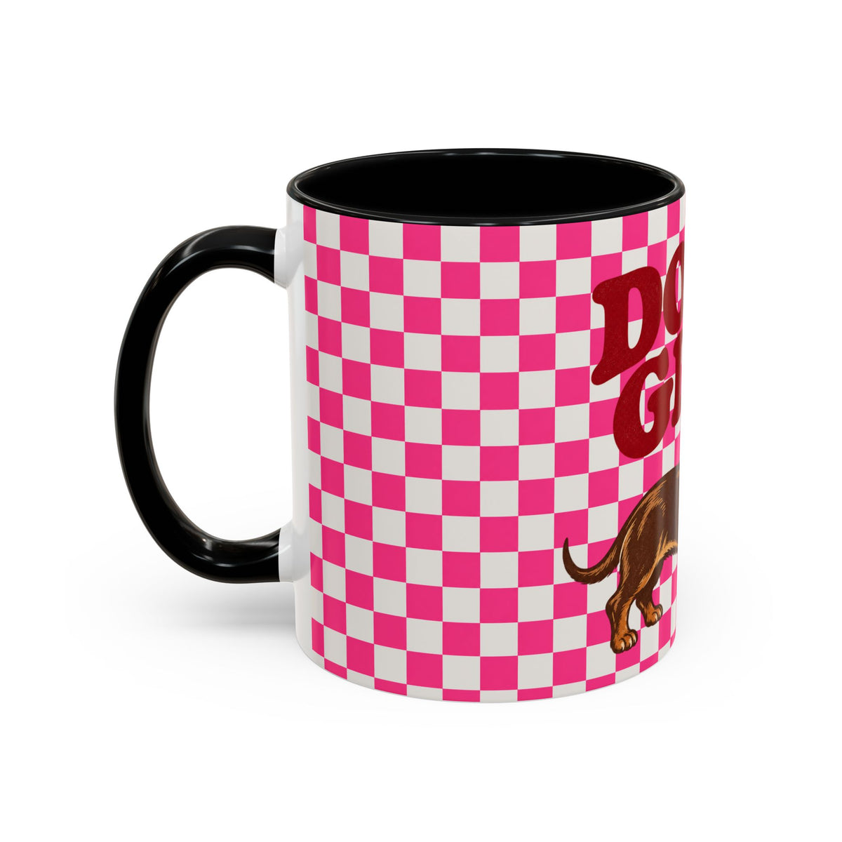 Doxie Girl Pink Checkerboard Mug  Pink Checkerboard Dachshund Accent Mug