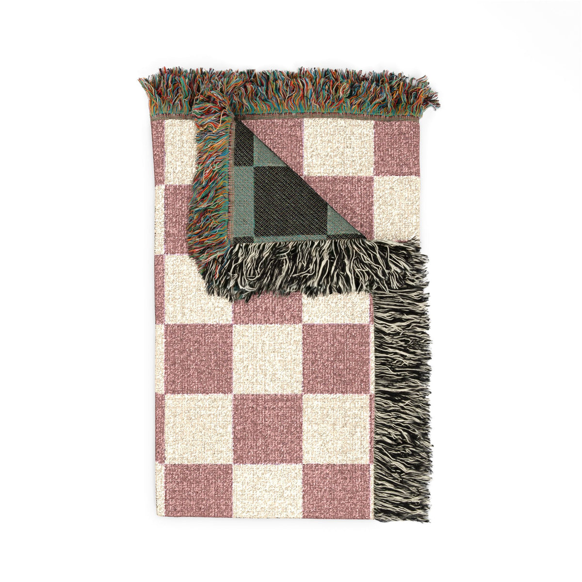 Checkerboard Woven Blanket – Cozy Fringe Throw in Muted Pastel or Teal