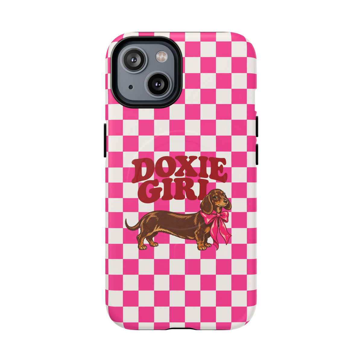 Doxie Girl Pink Checkered Phone Case