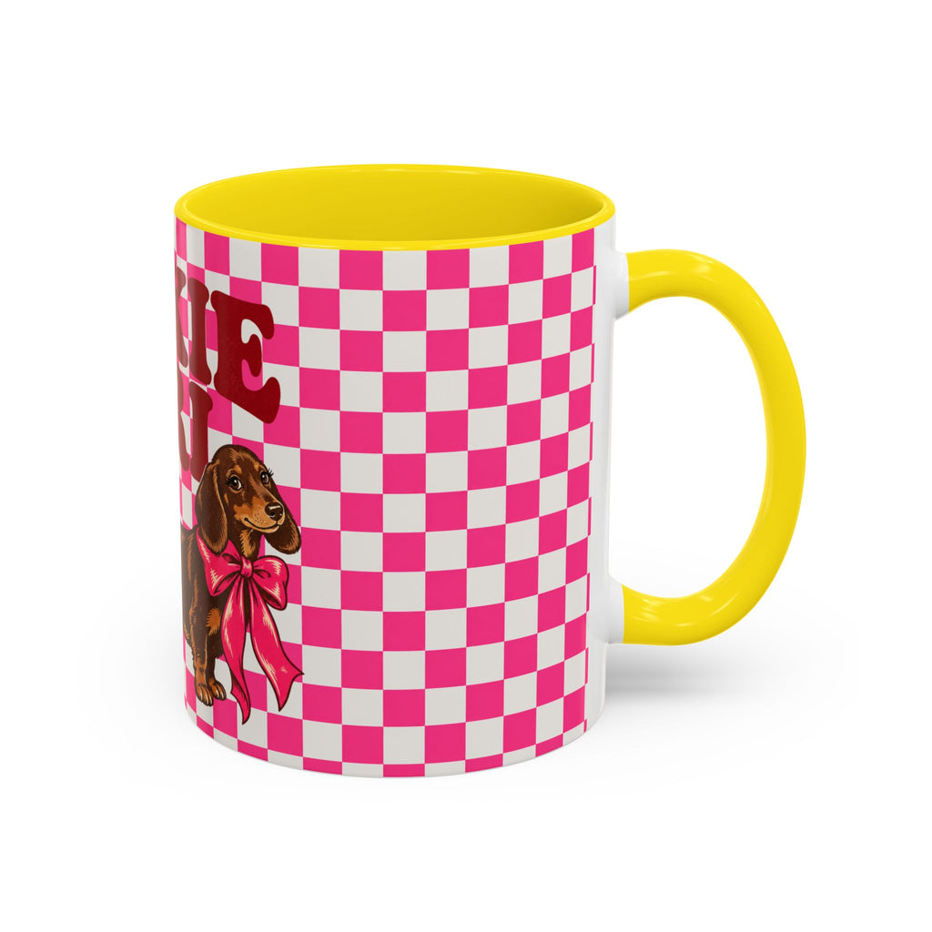 Doxie Girl Pink Checkerboard Mug  Pink Checkerboard Dachshund Accent Mug