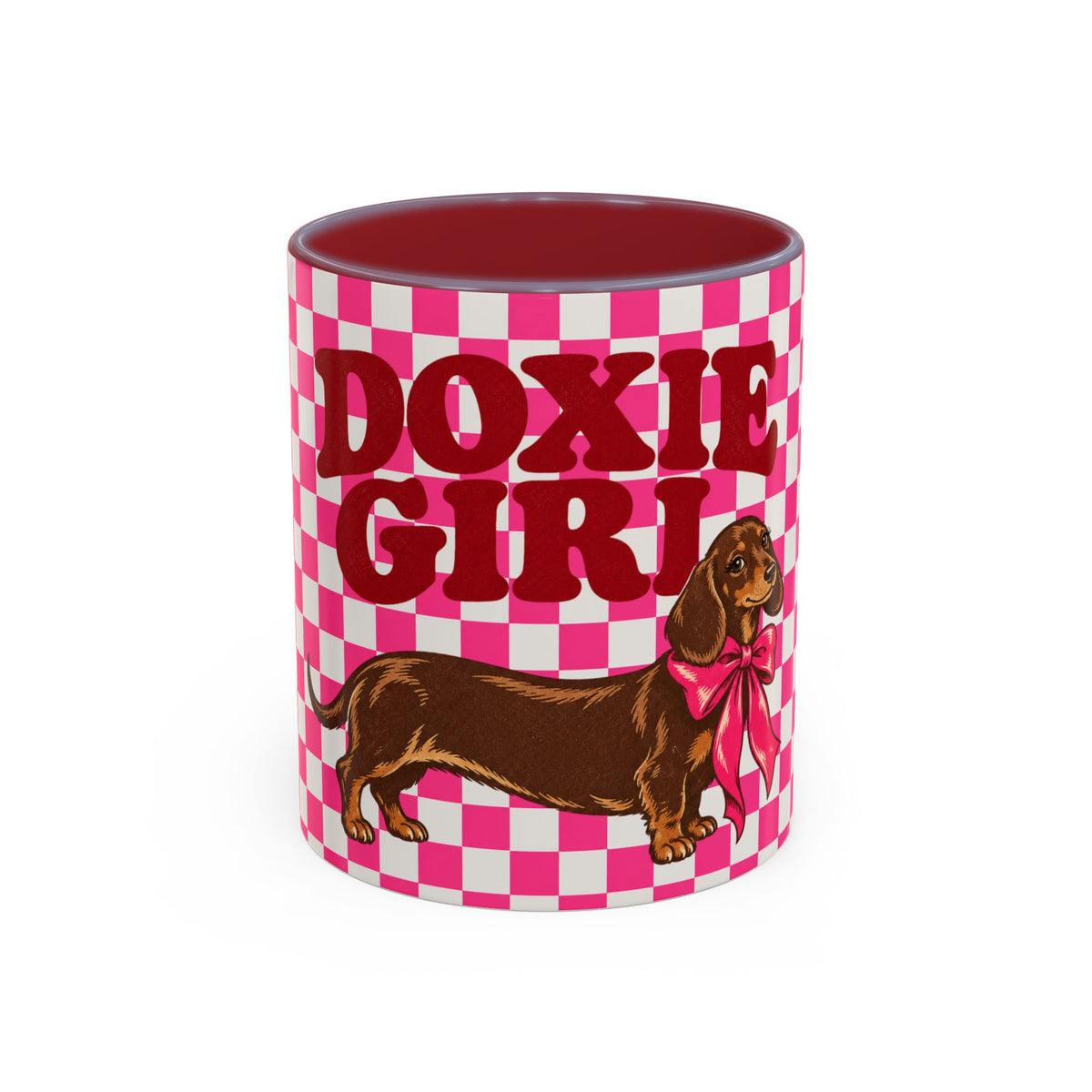 Doxie Girl Pink Checkerboard Mug  Pink Checkerboard Dachshund Accent Mug