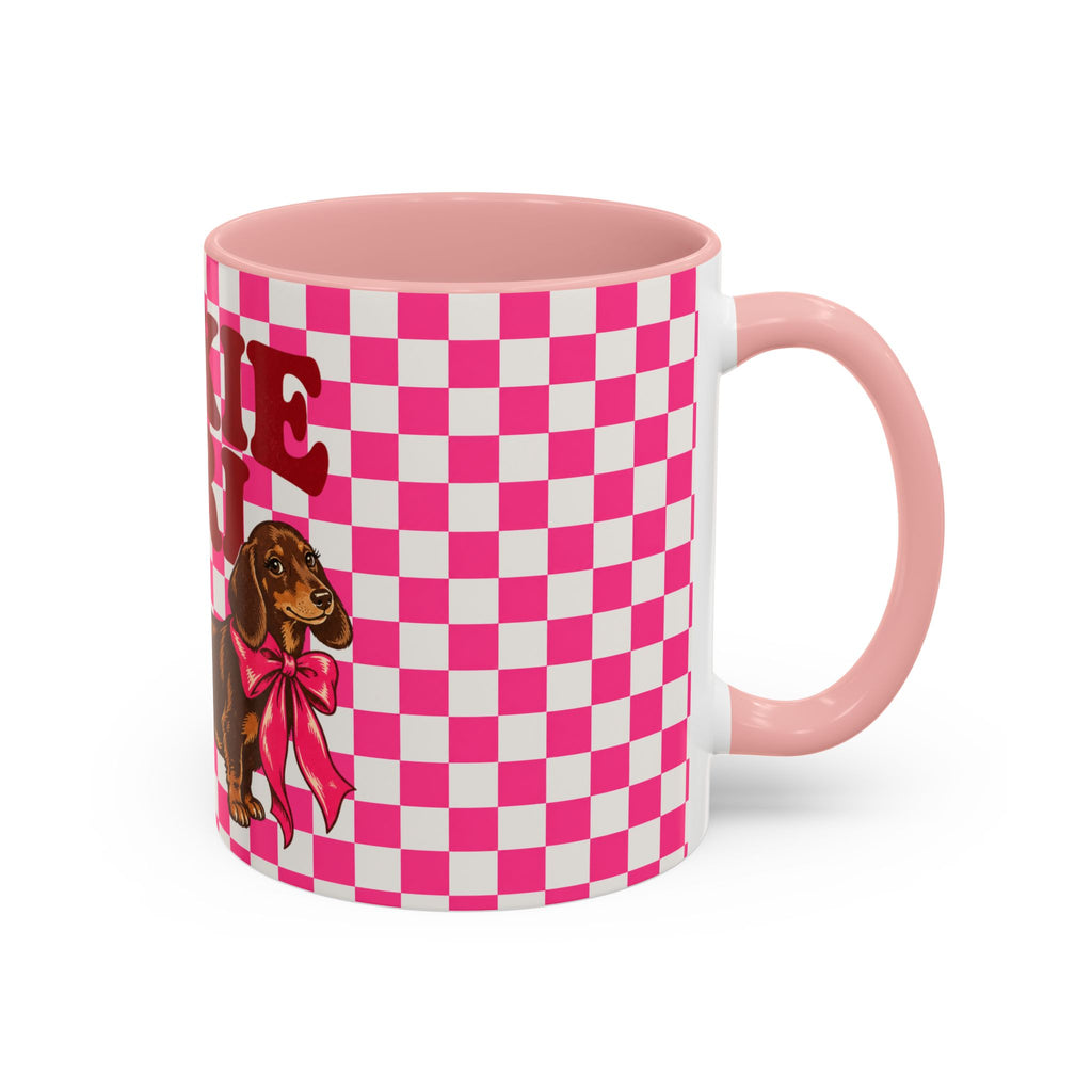 Doxie Girl Pink Checkerboard Mug  Pink Checkerboard Dachshund Accent Mug