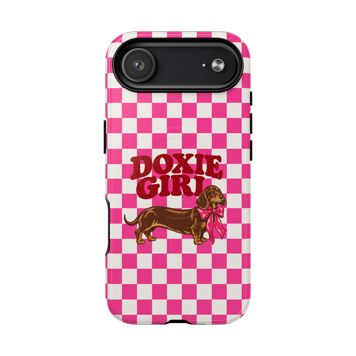 Doxie Girl Pink Checkered Phone Case