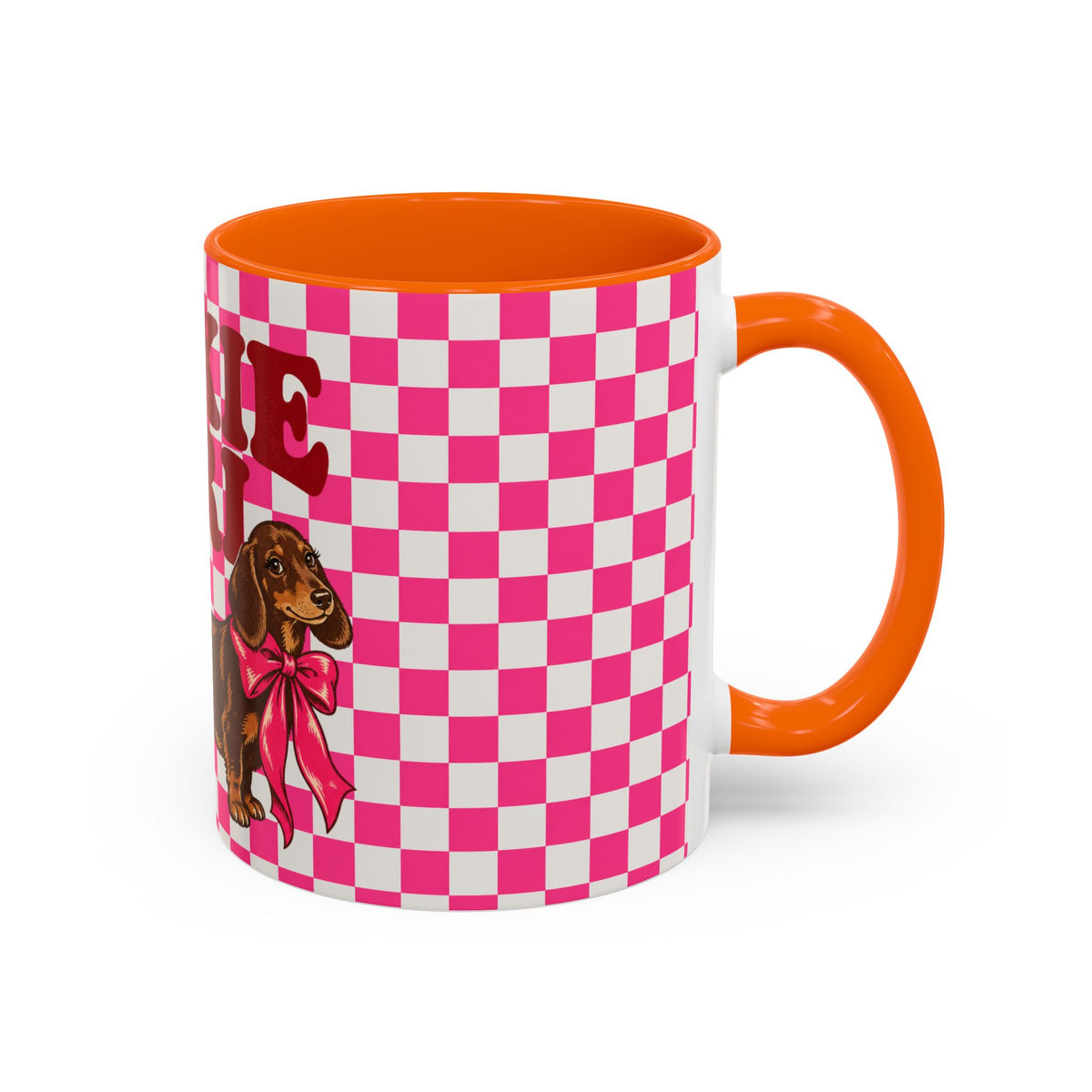 Doxie Girl Pink Checkerboard Mug  Pink Checkerboard Dachshund Accent Mug