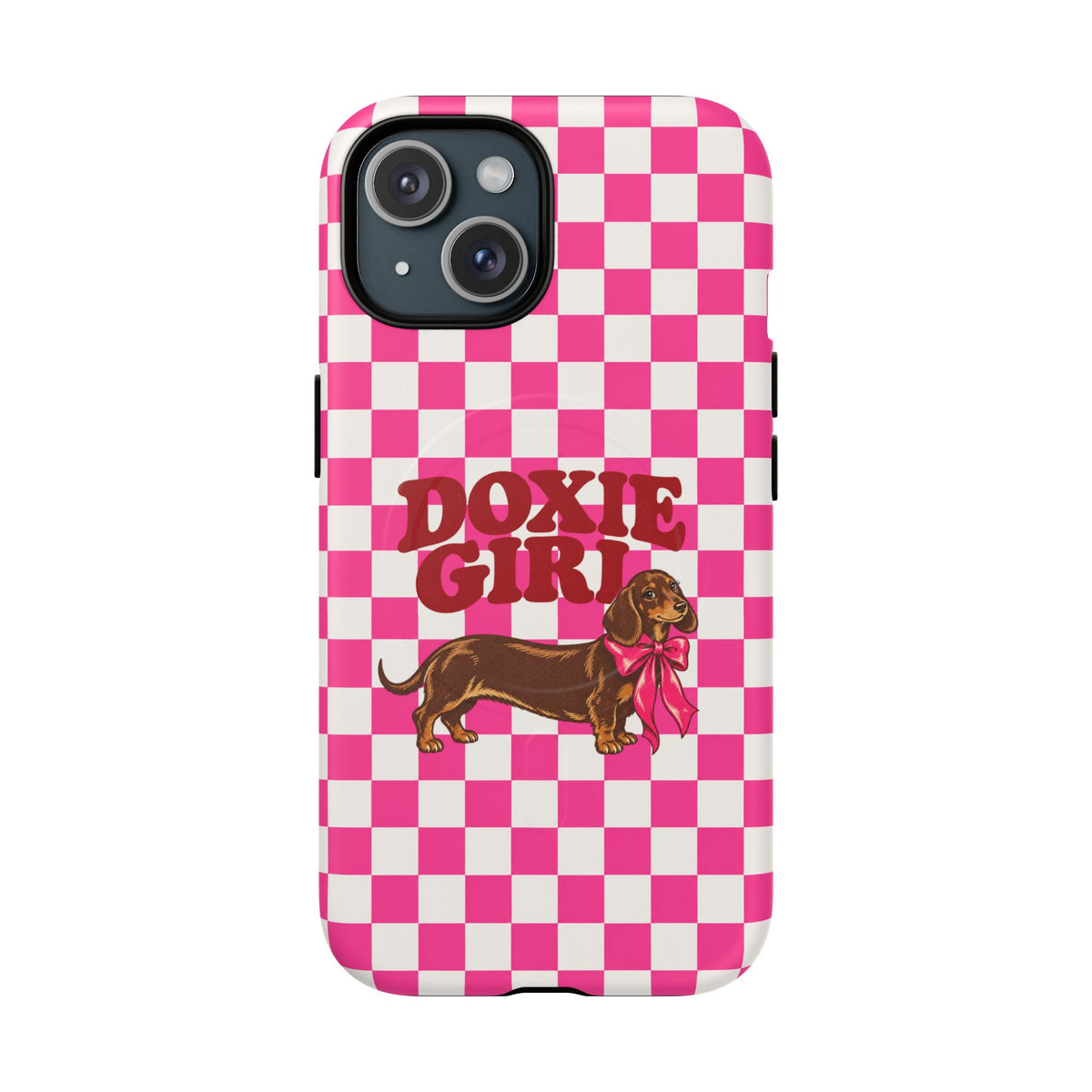 Doxie Girl Pink Checkered Phone Case