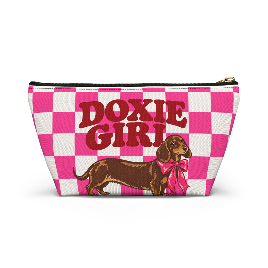 Doxie Girl Pink Checkerboard Makeup Bag