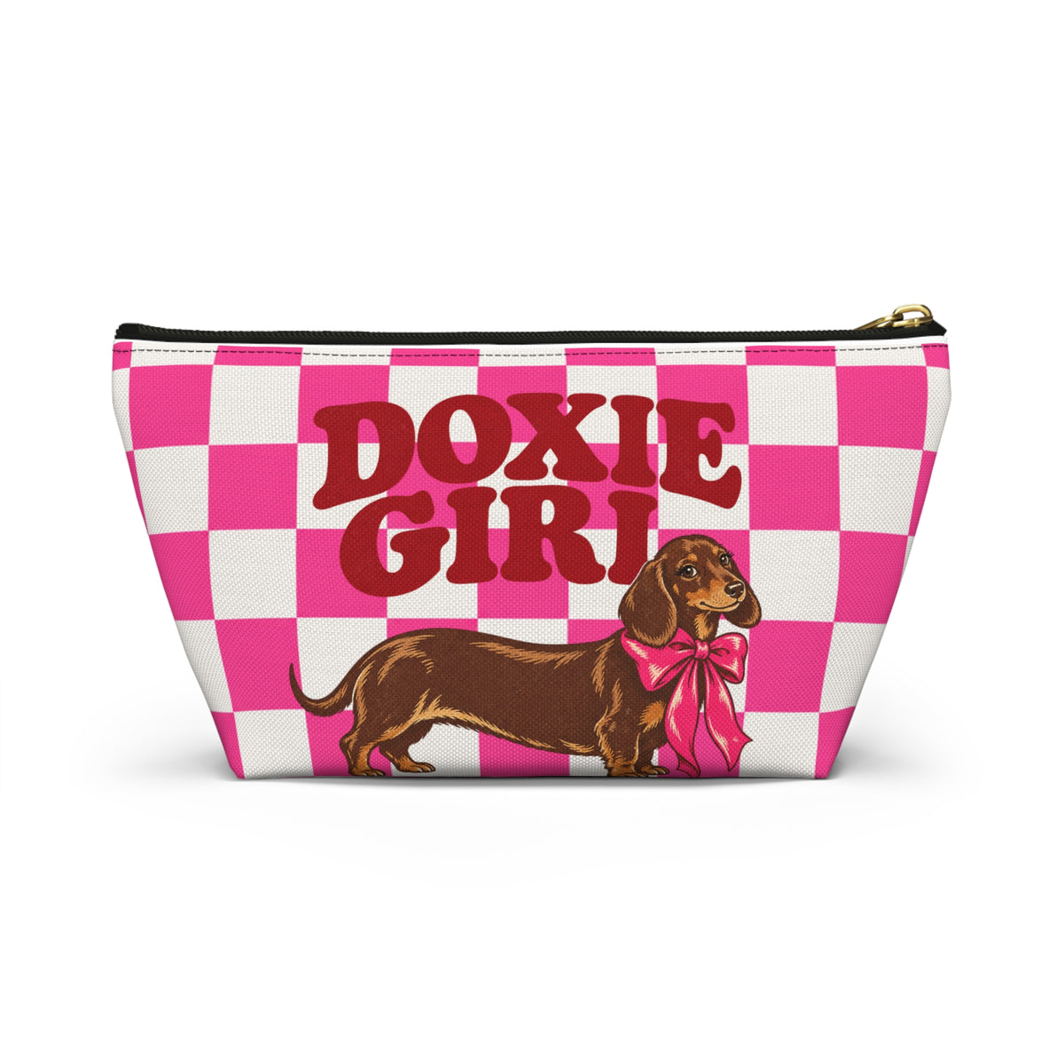 Doxie Girl Pink Checkerboard Makeup Bag