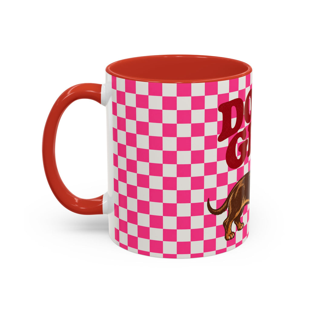 Doxie Girl Pink Checkerboard Mug  Pink Checkerboard Dachshund Accent Mug