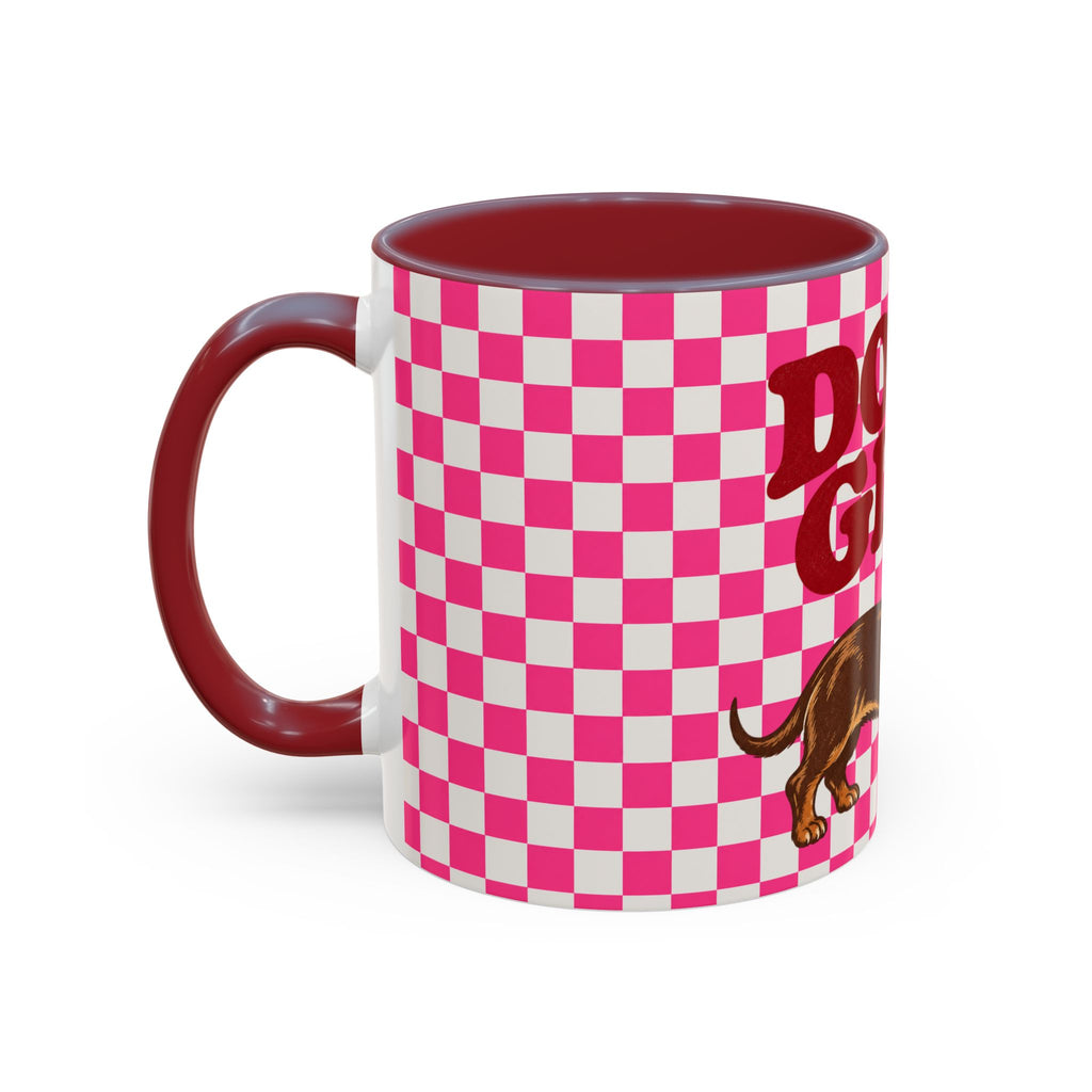 Doxie Girl Pink Checkerboard Mug  Pink Checkerboard Dachshund Accent Mug