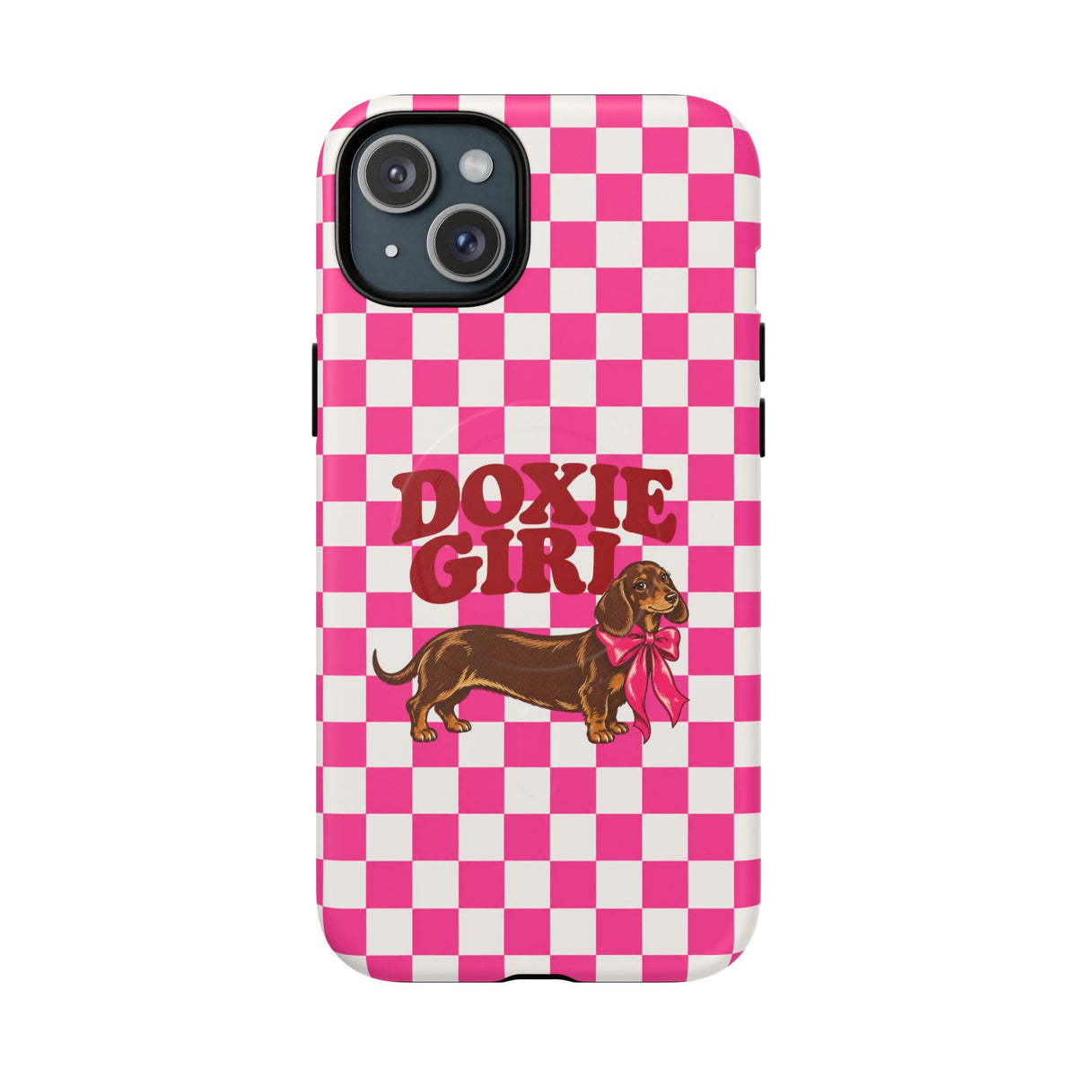 Doxie Girl Pink Checkered Phone Case
