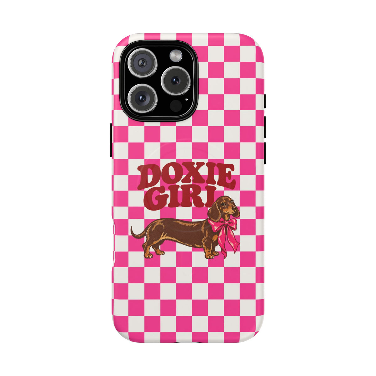 Doxie Girl Pink Checkered Phone Case