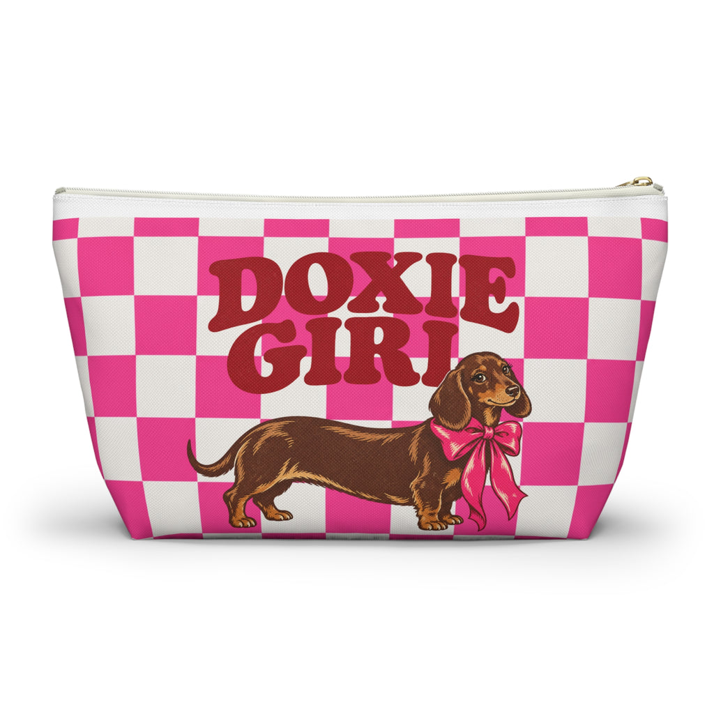 Doxie Girl Pink Checkerboard Makeup Bag