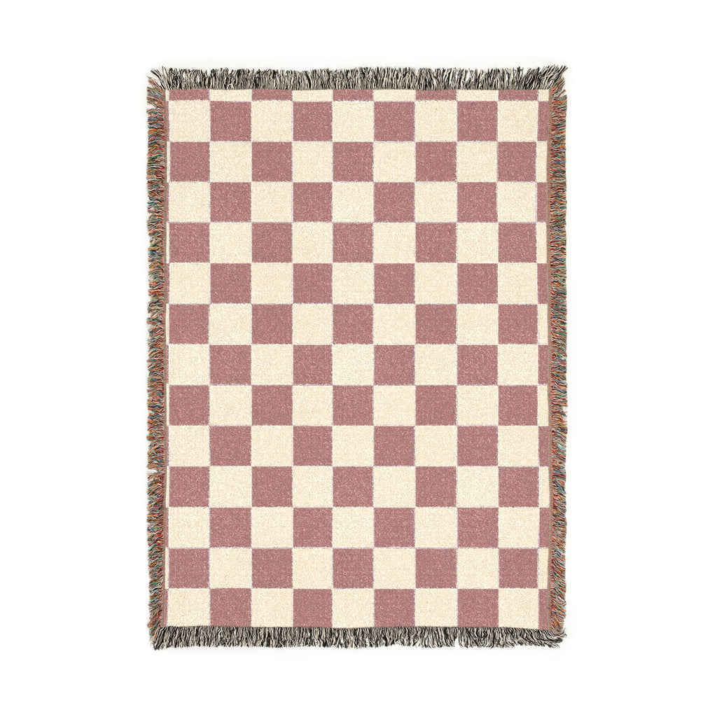 Checkerboard Woven Blanket – Cozy Fringe Throw in Muted Pastel or Teal