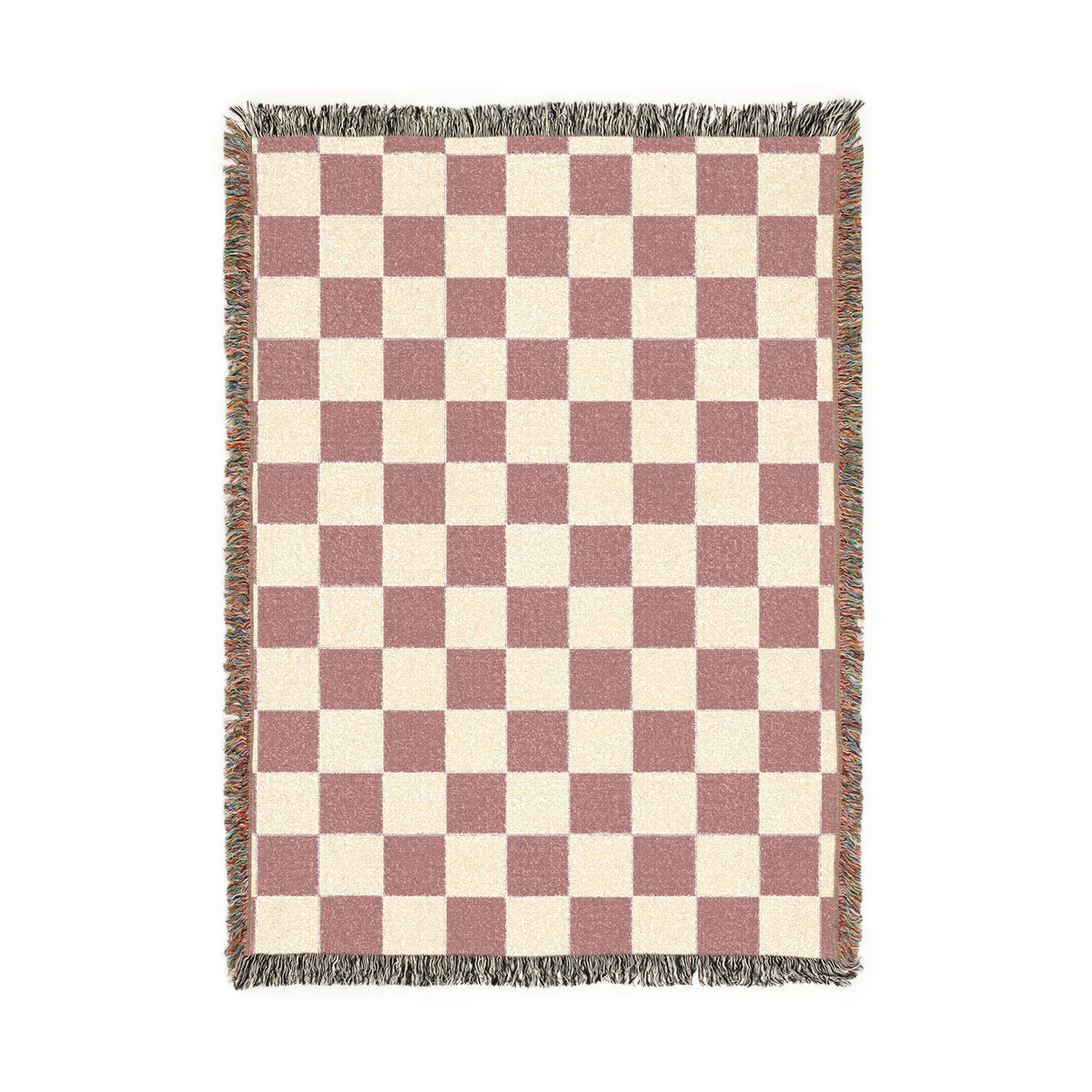 Checkerboard Woven Blanket – Cozy Fringe Throw in Muted Pastel or Teal