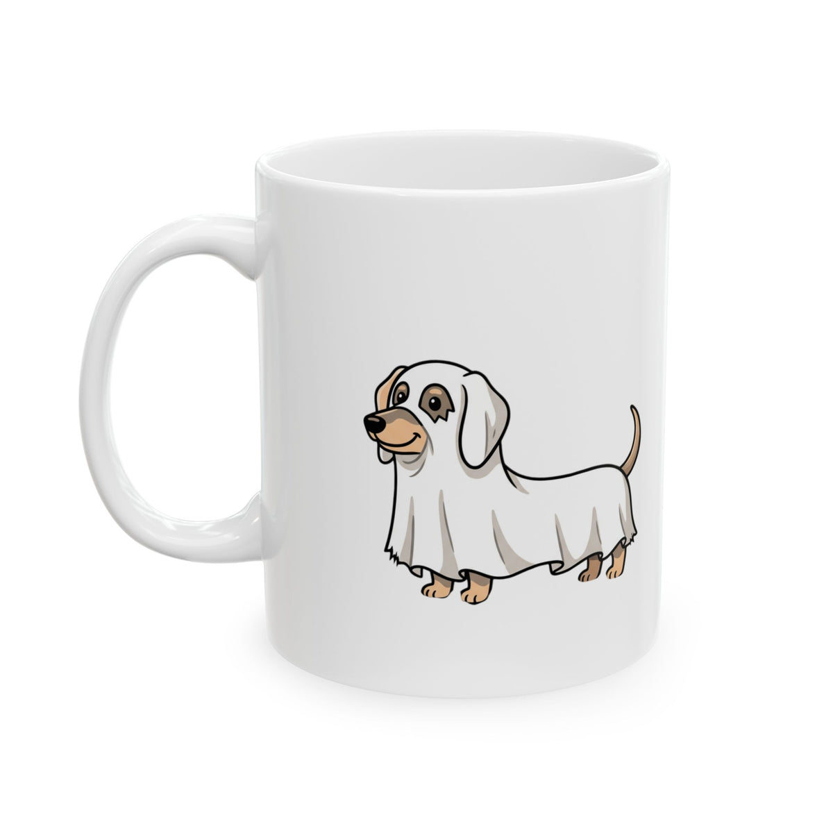 Ghost Costume Dachshund Mug – Cute Halloween Coffee Cup (11oz/15oz)