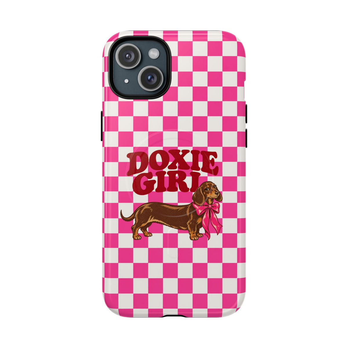 Doxie Girl Pink Checkered Phone Case