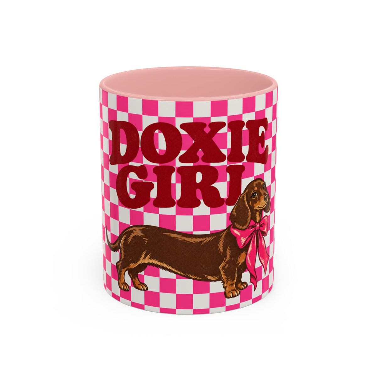 Doxie Girl Pink Checkerboard Mug  Pink Checkerboard Dachshund Accent Mug