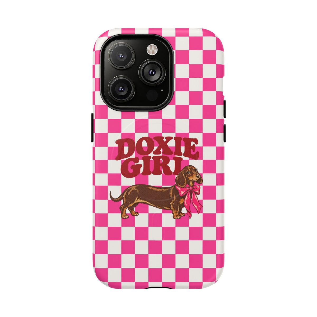 Doxie Girl Pink Checkered Phone Case