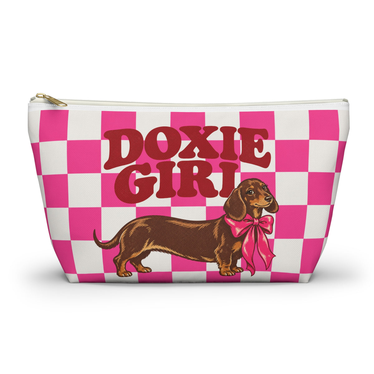 Doxie Girl Pink Checkerboard Makeup Bag