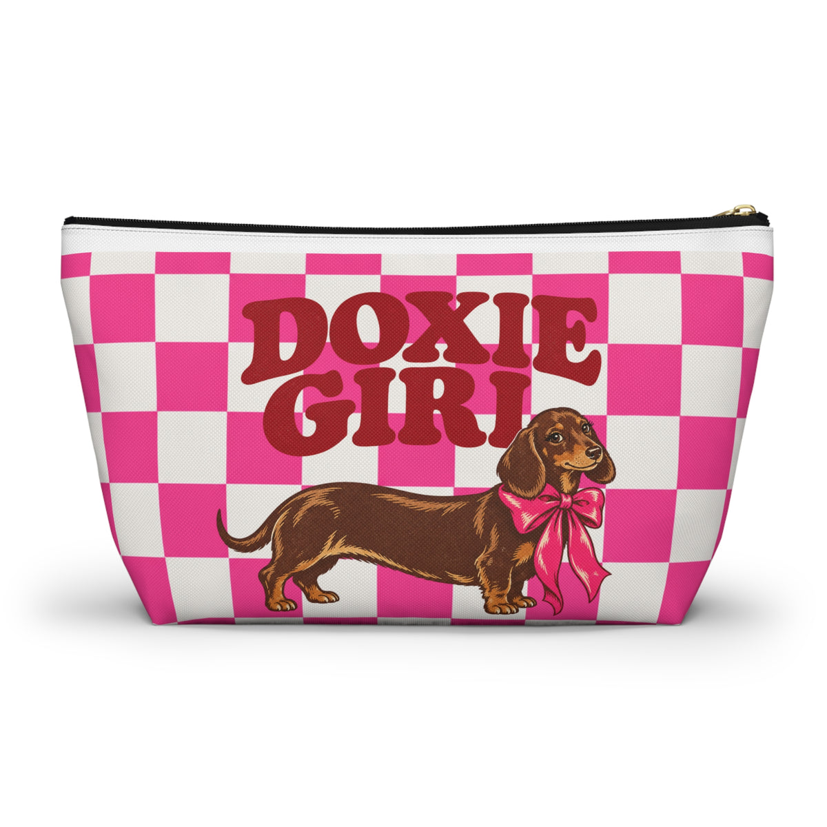 Doxie Girl Pink Checkerboard Makeup Bag