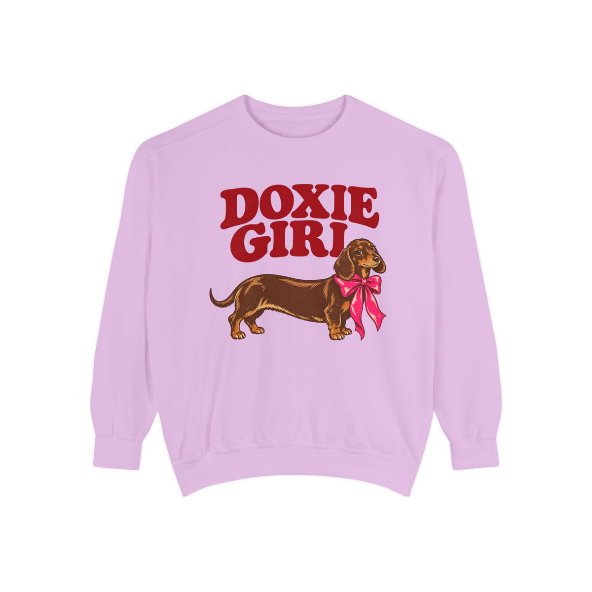 Doxie Girl Sweatshirt — Retro Dachshund Graphic Cozy Pullover