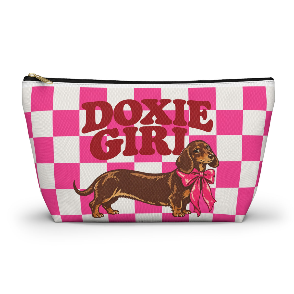Doxie Girl Pink Checkerboard Makeup Bag