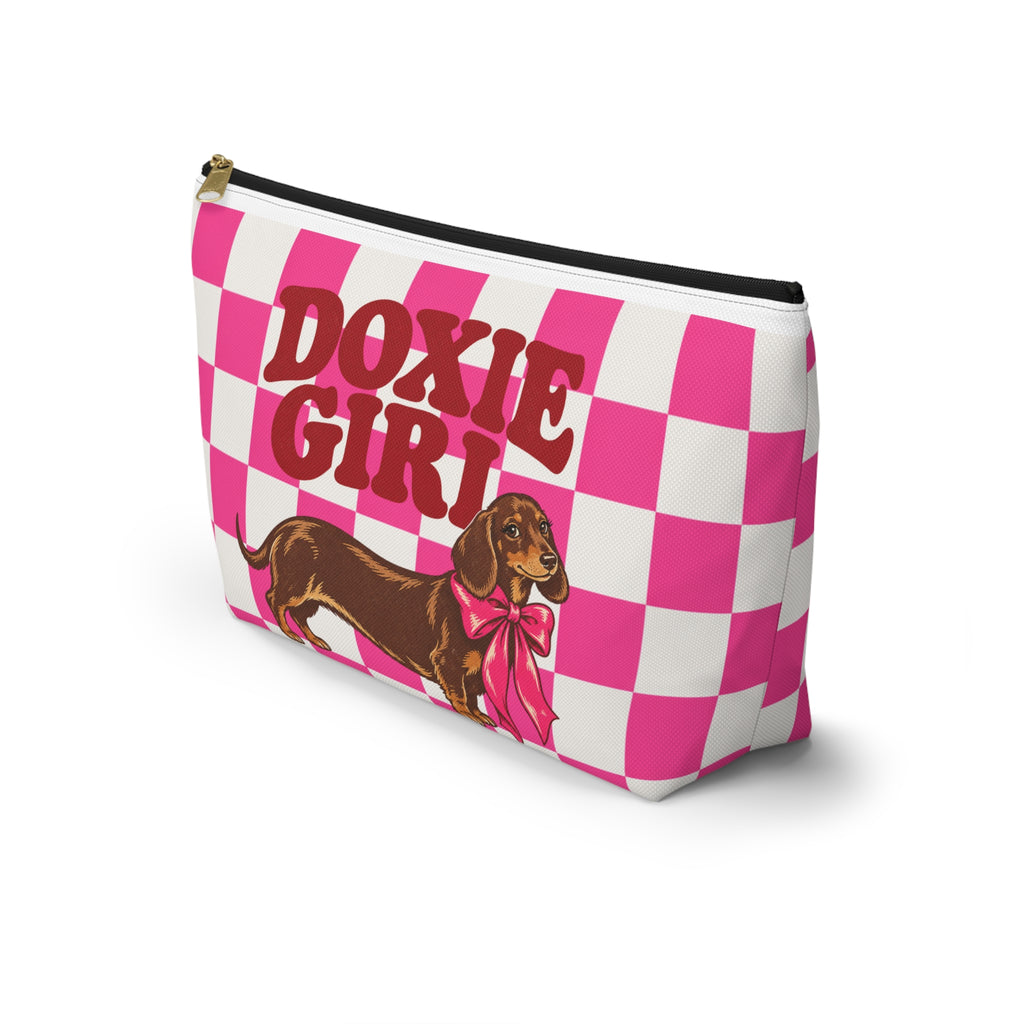 Doxie Girl Pink Checkerboard Makeup Bag