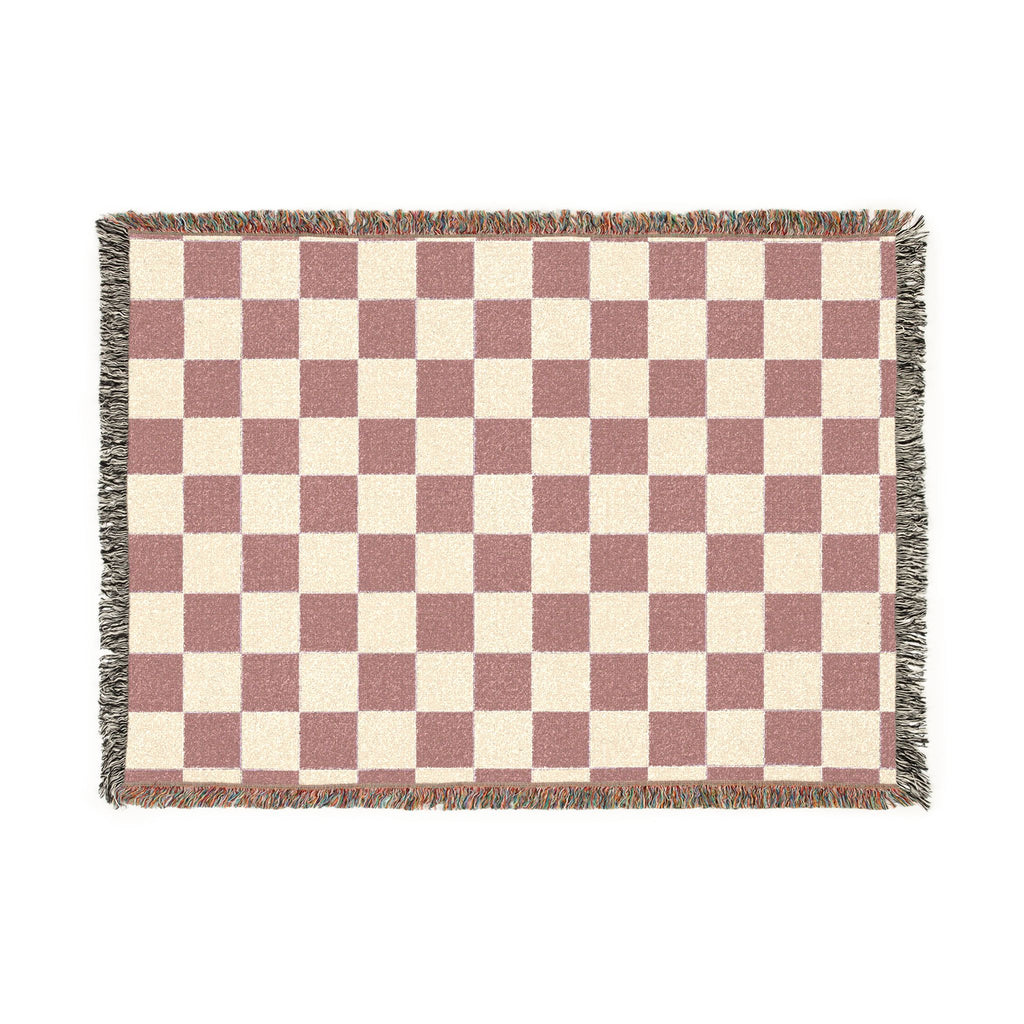 Checkerboard Woven Blanket – Cozy Fringe Throw in Muted Pastel or Teal