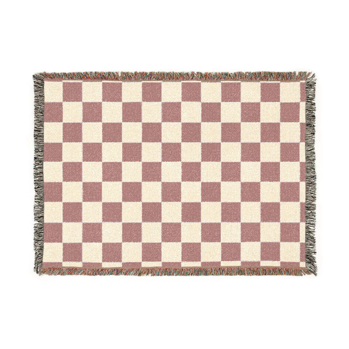 Checkerboard Woven Blanket – Cozy Fringe Throw in Muted Pastel or Teal