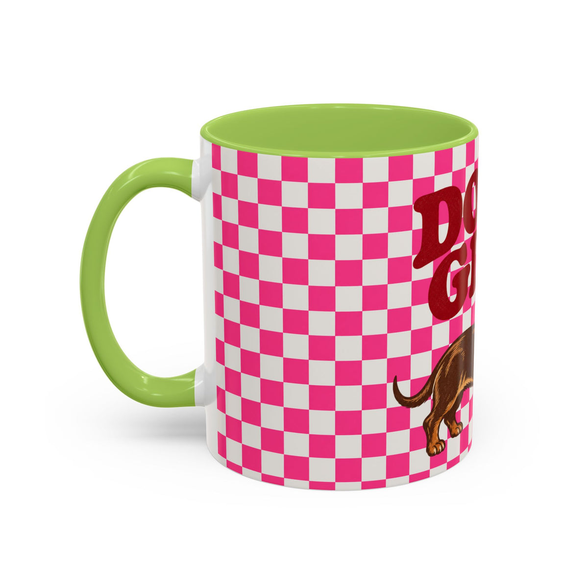 Doxie Girl Pink Checkerboard Mug  Pink Checkerboard Dachshund Accent Mug