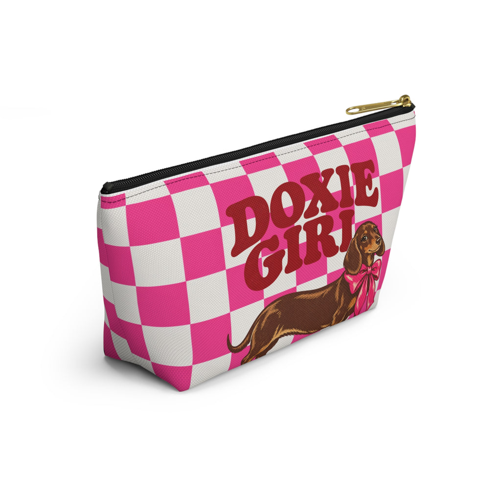 Doxie Girl Pink Checkerboard Makeup Bag
