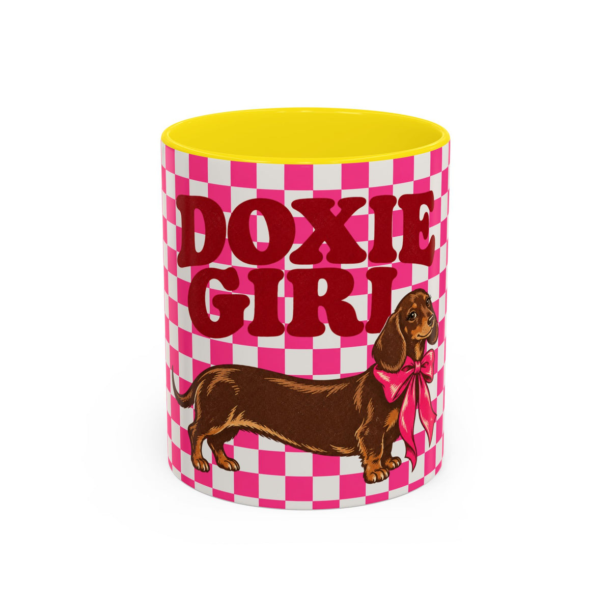 Doxie Girl Pink Checkerboard Mug  Pink Checkerboard Dachshund Accent Mug