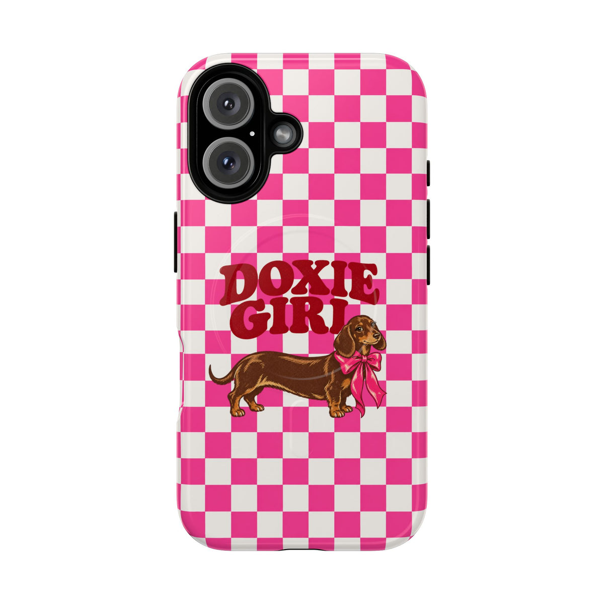 Doxie Girl Pink Checkered Phone Case