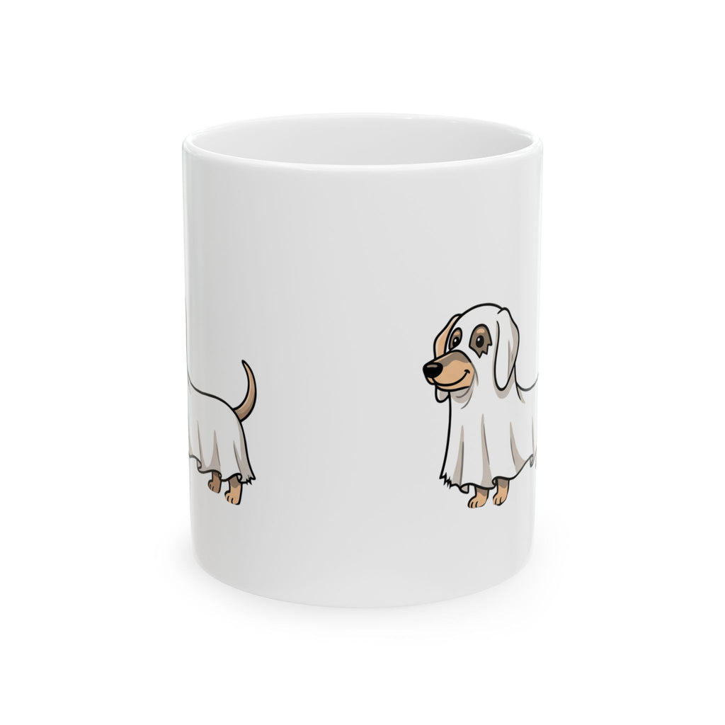Ghost Costume Dachshund Mug – Cute Halloween Coffee Cup (11oz/15oz)