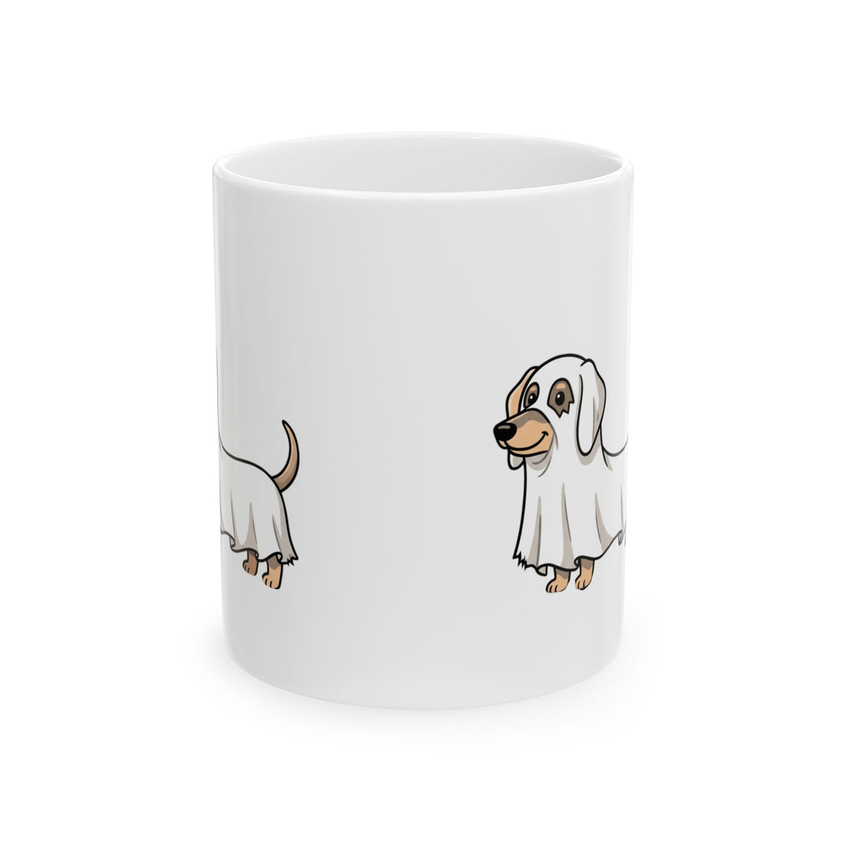 Ghost Costume Dachshund Mug – Cute Halloween Coffee Cup (11oz/15oz)