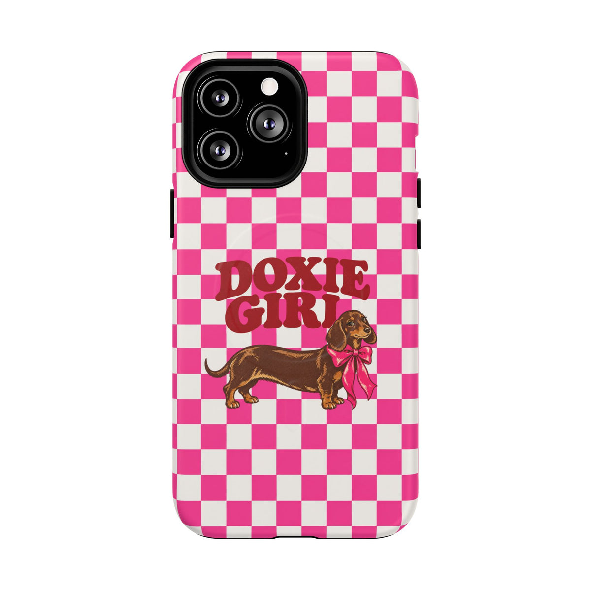 Doxie Girl Pink Checkered Phone Case