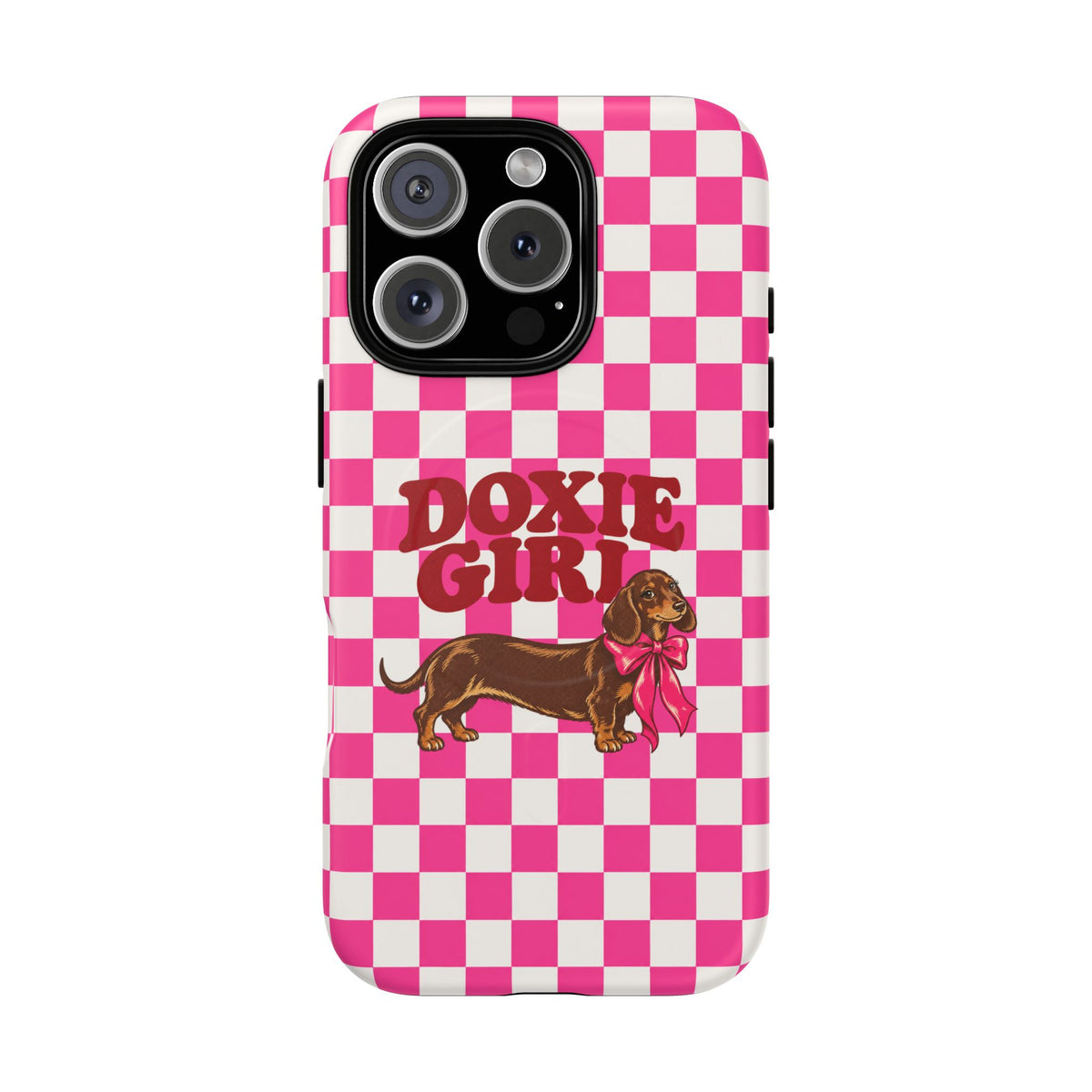 Doxie Girl Pink Checkered Phone Case