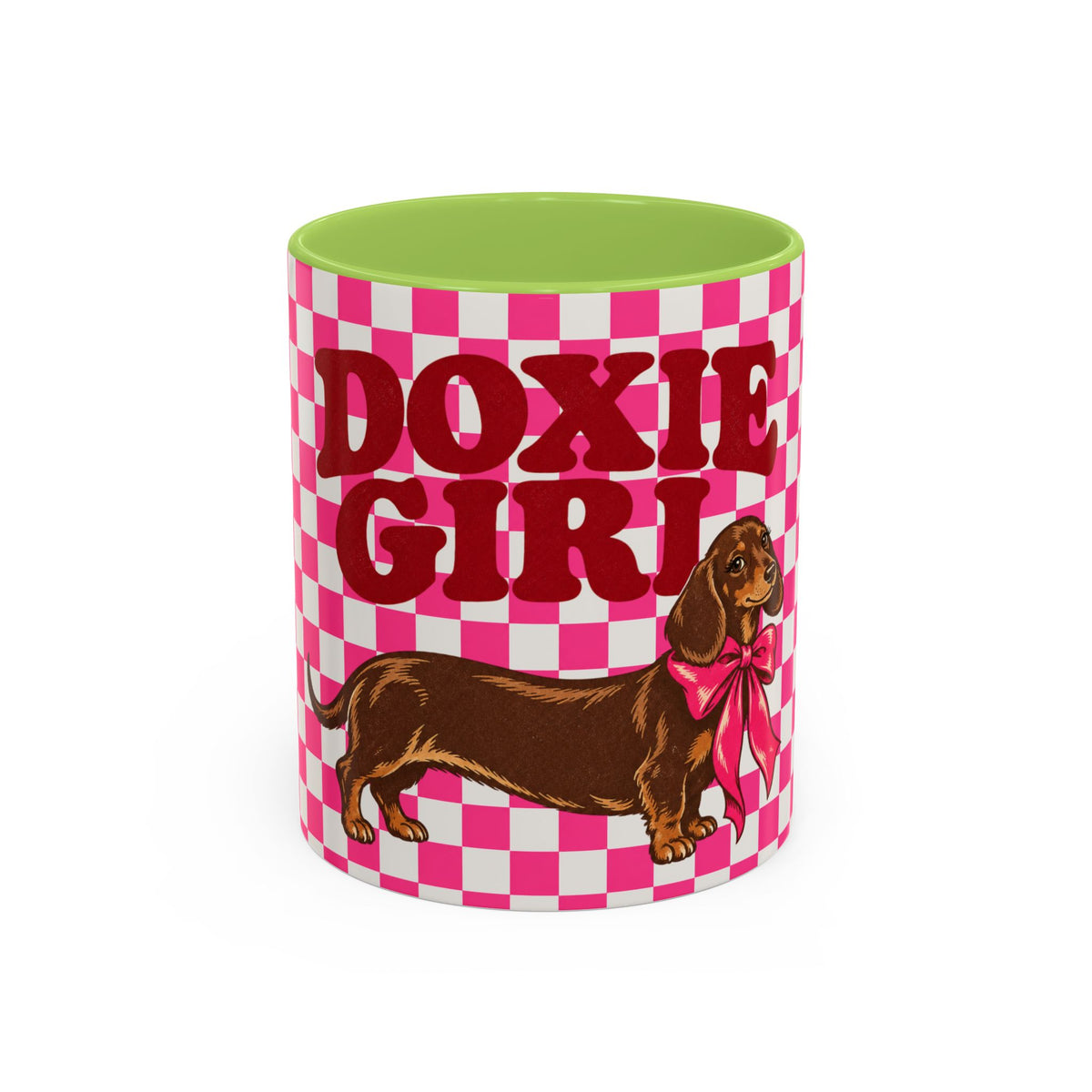 Doxie Girl Pink Checkerboard Mug  Pink Checkerboard Dachshund Accent Mug